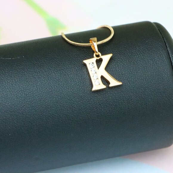 "Rose Gold Letter K Pendant with Crystals – 18K Gold Plated Charm, XPPT1360 - Picture 5 of 13